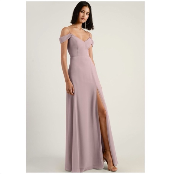 Jenny Yoo Priya cold shoulder chiffon gown long maxi dress size 10